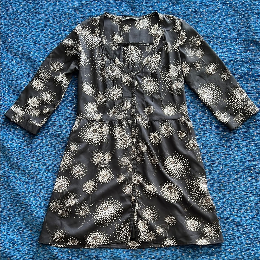Zara button-down Black Floral mini Dress size medium